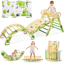 8-In-1 Pikler Triangle Set with Cushion-Foldable Baby Climbing Toys with Arch, R