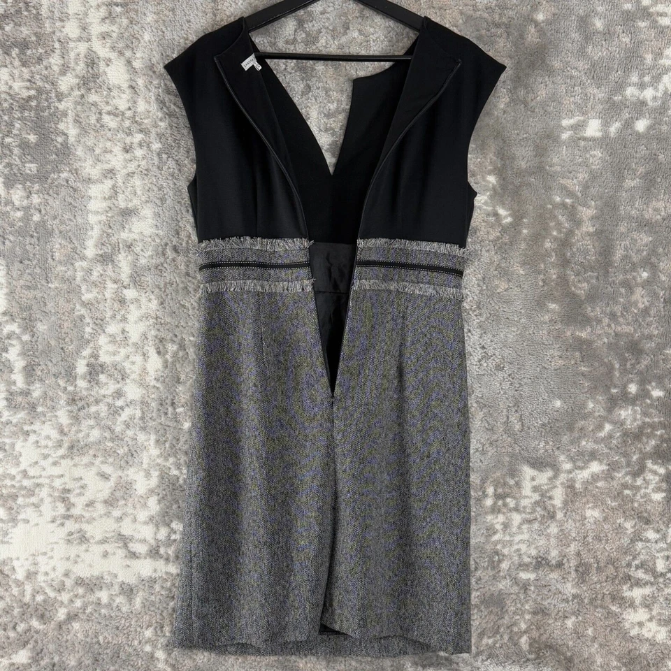 Vestido Vaina Sandra Darren Talla 8 Adornado Plisado Hasta la Rodilla Negro Gris Foto 4 de 4