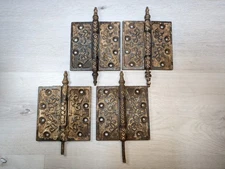 Lot 4 1800's Antique Ornate Victorian Eastlake Steeple Tip Cast Iron Door Hinges
