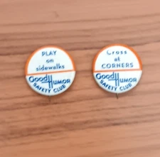 Vintage Good Humor 1930's Safety Club Lot of (2) Unique Pinback Buttons