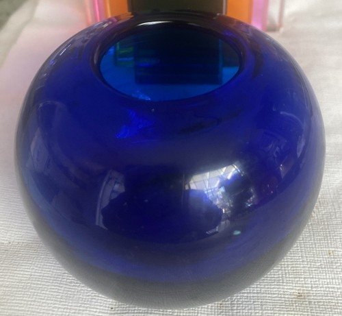 Vintage kobaltblau mundgeblasene Glaskugel Knospe Vase 3 1/2”x 3 1/2x 2 1/4” - Bild 3 von 6