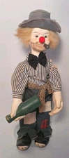 Vintage Hobo Clown Doll 14" Red Nose Liqour Bottle Ceramic Face Hands with Stand