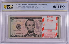 2013 $5 FRN San Francisco 🌟STAR🌟Pack of 100 Consecutive -- PCGS Gem Unc 65 PPQ