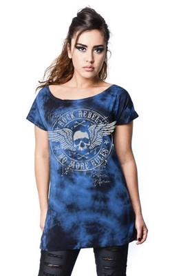 Rock Rebel by EMP Damen blaues T-Shirt mit Totenkopfprint