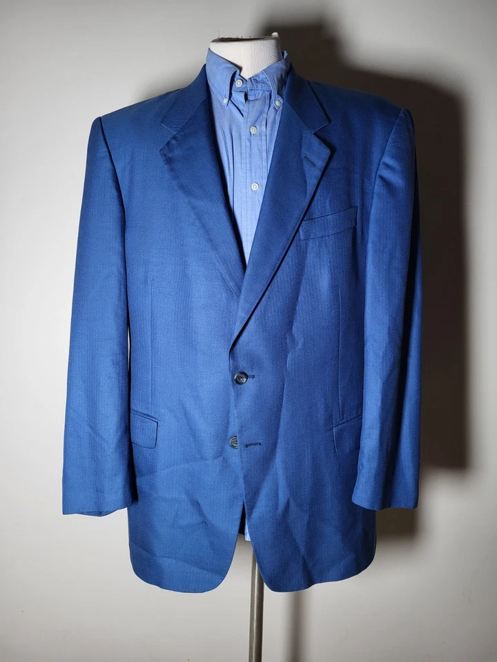 Chaqueta Blazer Abrigo Deportivo 46L SAKS 5th Ave Azul Marino Lana Espiga Cuadros Foto 3 de 4