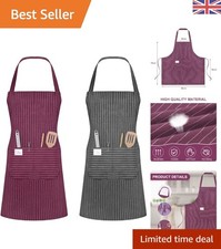 Elegant Adjustable Bib Aprons - Stylish 2-Piece Set with Pockets for Home & Chef