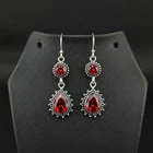 Garnet Gemstone 925 sterling silver Handmade Dangle Drop Earrings 2.25"