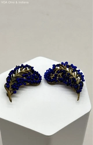 Vintage Miriam Haskell Gold Tone Filigree Blue Glass Bead Scatter Pins Brooches