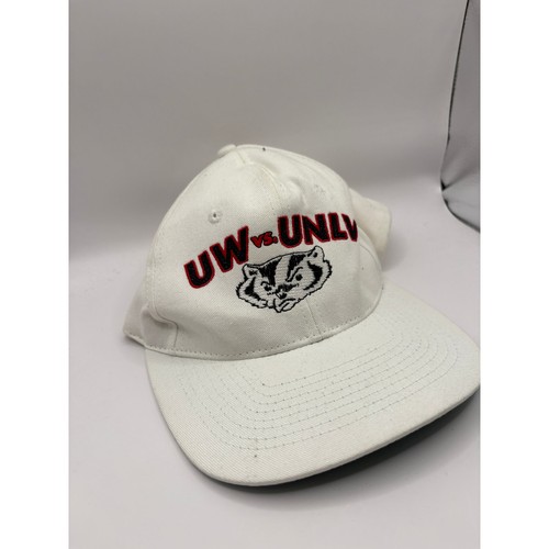 Vintage 90s UW Vs UNLV Wisconsin Las Vegas Snapback Hat OSFA White Embroidered - Picture 2 of 5