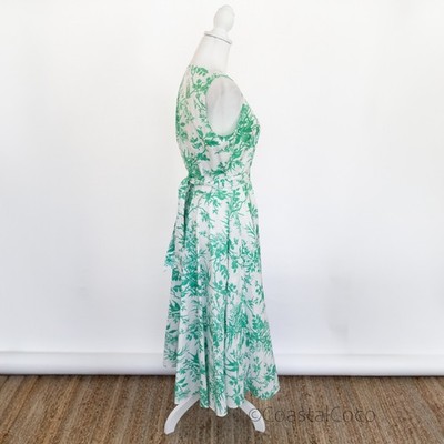 J. Peterman Toile de Jouy Sleeveless Size 6 Dress Green 100% Cotton  w/Pockets | eBay