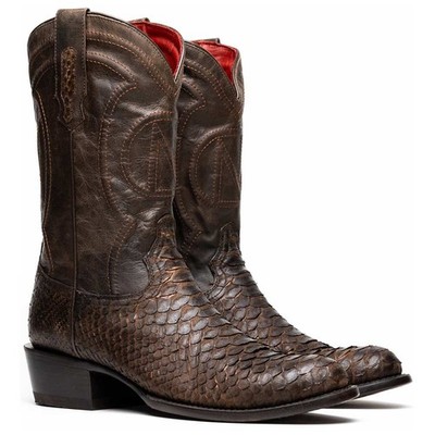 Kansas Genuine Python Skin Brown Cowboy Boot | Marco Di Milano Western Boots