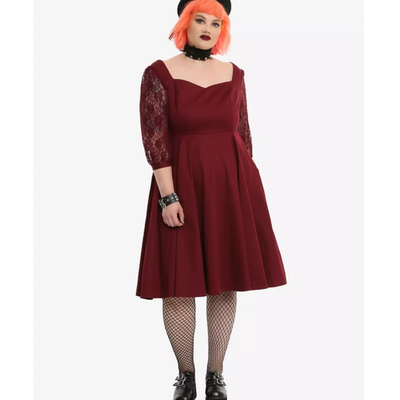 Hearts & Roses Burgundy Lace Sleeve Retro Swing Dress Hot Topic 2 2X 18 20  | eBay