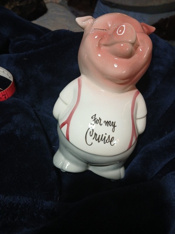 Vintage 50’s Pig Bank "For My Cruise" Ceramic Piggy Bank 8" Tall made in USA 