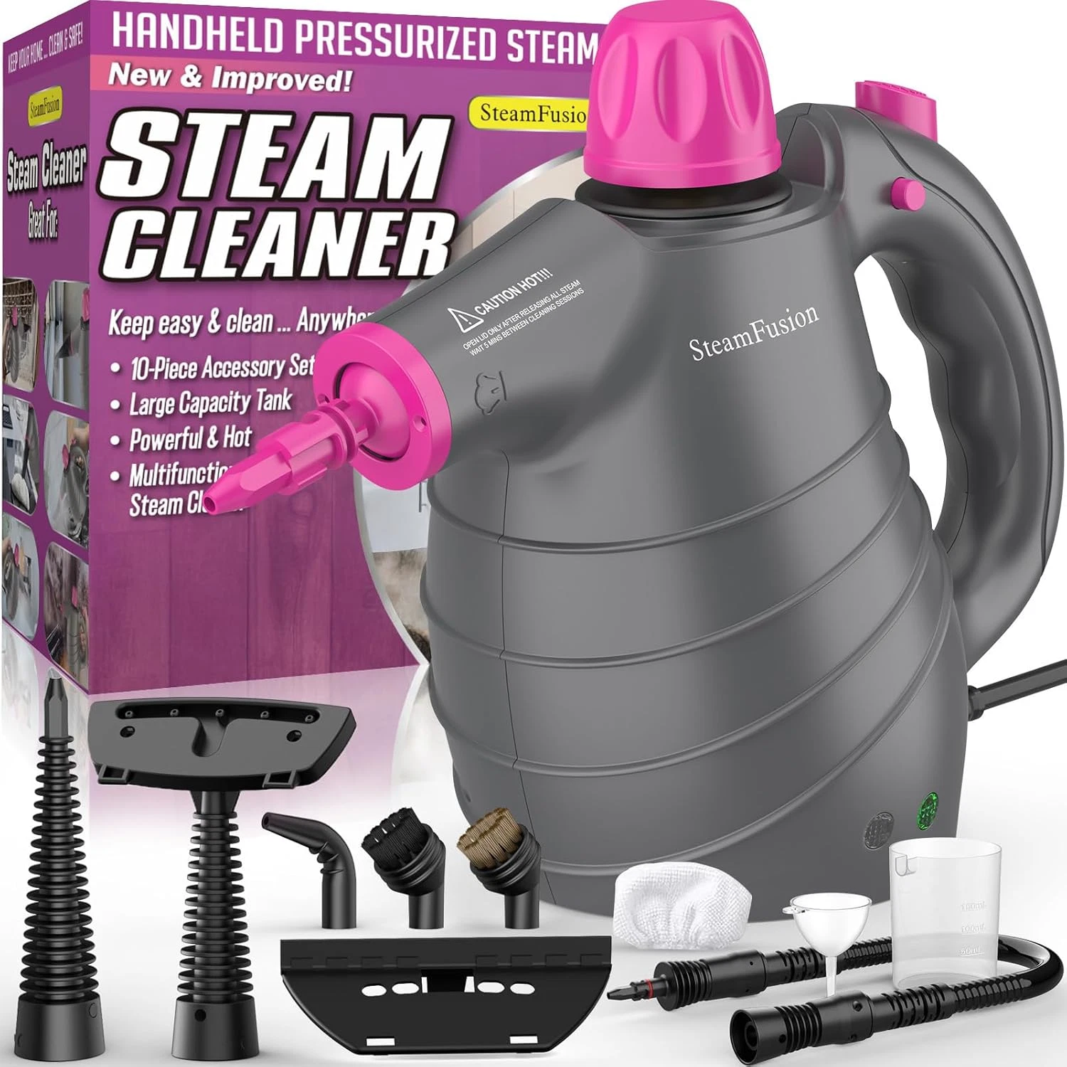 Pressurized Handheld Steam Cleaner with 10Pcs Accessories&Safety Lock, Multi-Pur