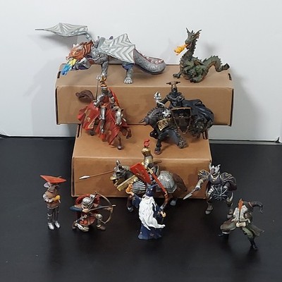 Lot Of 13 Schleich Papo Knights Horses Dragons Medieval Figurines 90s 2000s