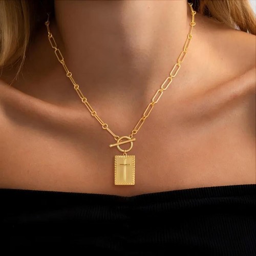 Gold Kreuz Anhänger Halskette für Damen Trendy Grob Kreuz Halskette Knebel - Bild 2 von 7