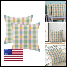 Jecuwo Easter Colourful Buffalo Plaid Pillow Covers 18x18 Inch Set of 2 for