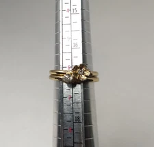 Gold Tone Flower & Clear Rhinestone Stacking Rings Size 6.5 Set 2 Unmarked