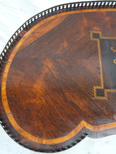 Tavolino a fagiolo palissandro intarsiato Carlo X prima metà 1800 da restaurare - Foto 7 di 17