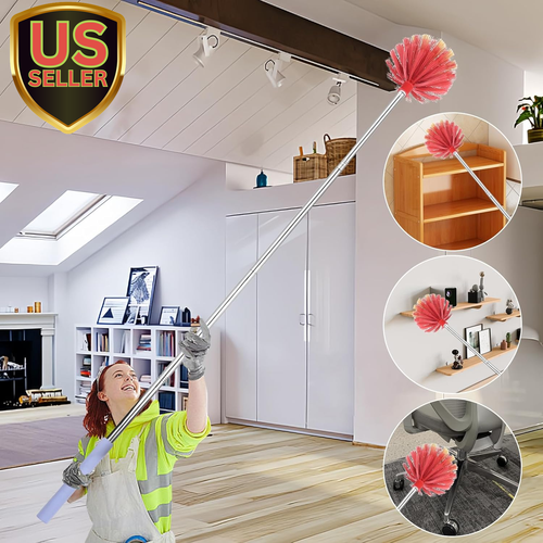 Cobweb Duster with Extension Pole, 59" Adjustable Stainless Steel Pole, Washable - Picture 6 of 7