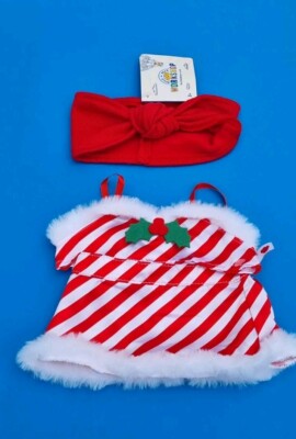 Build A Bear WEIHNACHTSKLEID gestreiftes Pelzoutfit mit rotem Kopfteil Brandneu mit Etikett