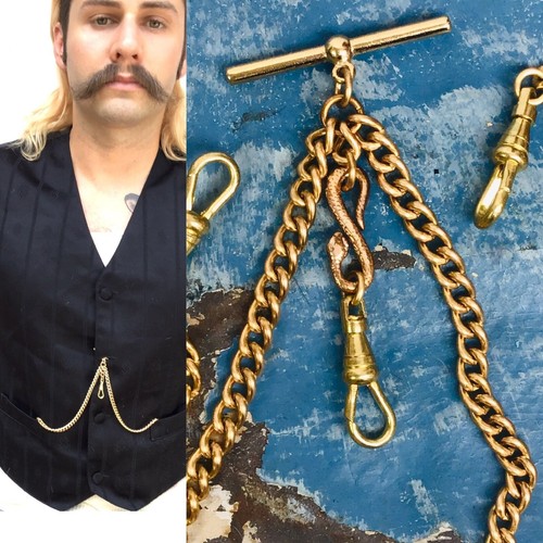 SNAKE pocket watch chain or 18in Necklace Double Albert Repro Victorian - Picture 3 of 10