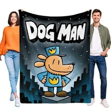 Dog Man Flannel Blanket Bed Sofa Couch Throw Birthday Gift for Kids Cartoon
