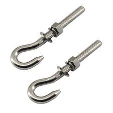 2PCS M12 Stainless Steel Eye Bolt with Nuts Washers Long Shank Threaded Hook