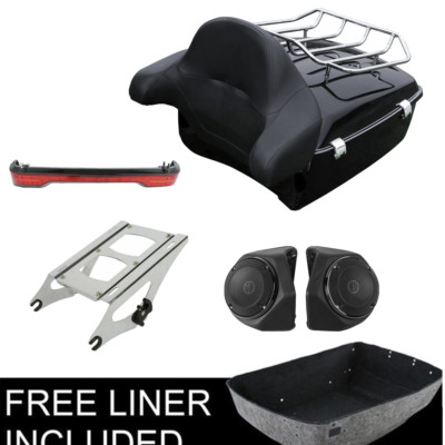 King Trunk Pad Mount Top Rack Speakers Tail Light Fit For Harley Touring 14-26