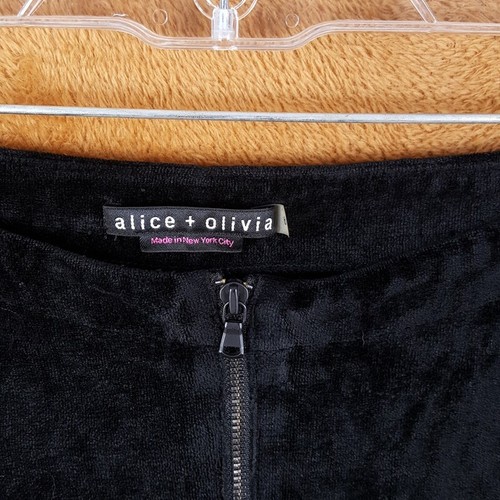 ALICE + OLIVIA Womens Leggings Size 6 Black Velvet Zip Up Low Rise Stretch - Picture 2 of 9