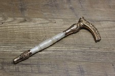 Antique gold filled repousse mother of pearl cane parasol umbrella handle