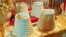 Tan Beige Brown Basket weave and woven pattern Fabric Lamp Shade Set of 4
