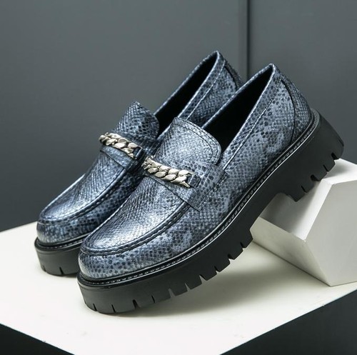 Men's Casual Chain Decor Loafers Snake Pattern Platform Shoes Nightclub Dress SZ - 第 12/12 張圖片