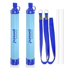 Purewell Outdoor Water Filter Personal Water Filtration Straw Emergency Survi...