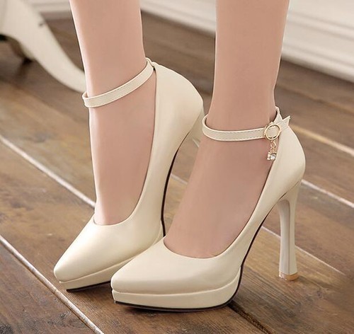 Zapatos de vestir para mujer con correa en el tobillo tacones altos punta puntiaguda hebilla aguja - Imagen 2 de 16