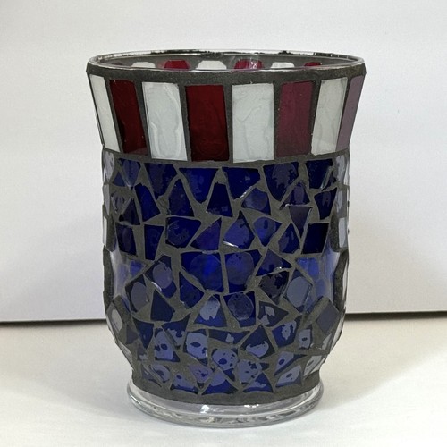 Home Interiors PATRIOTIC Glass Mosaic HURRICANE Candle Holder 4th of July - Picture 7 of 14