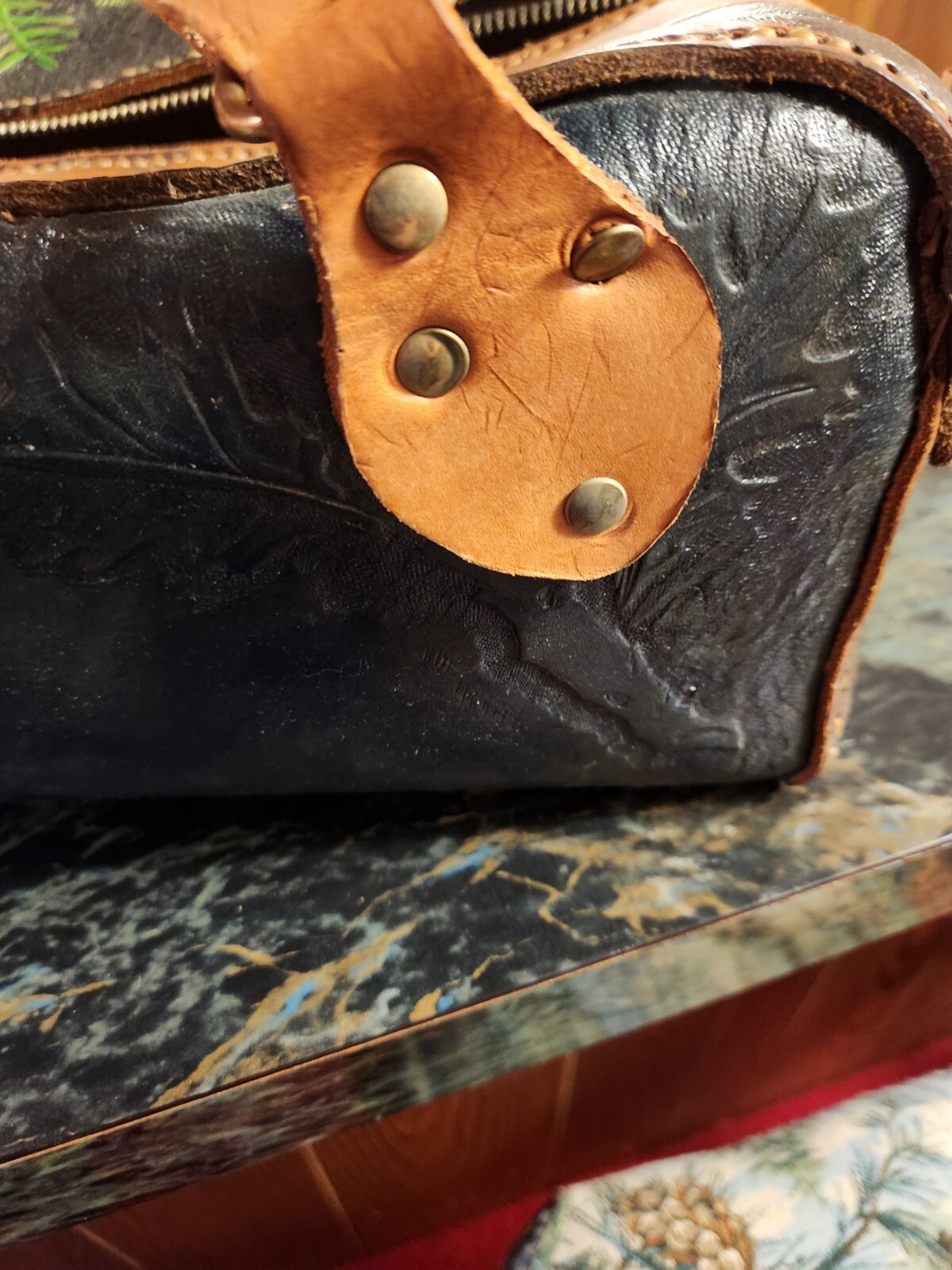 Boho Leather Native American Painted Tooled Leath… - image 7