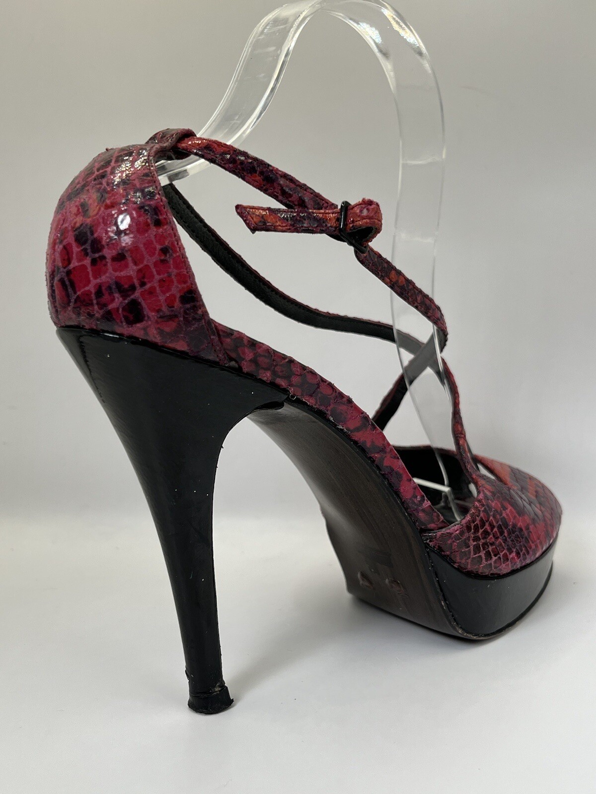 Stuart Weitzman Red Faux Snakeskin Platform Heels… - image 12