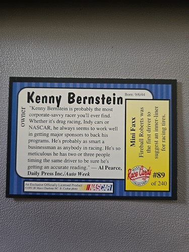 1991 Maxx Collection Kenny Bernstein #89 Owner Trading card - Picture 2 of 3