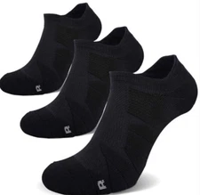 3 Pair  Compression Athletic No Show Running Socks w/ CoolMax, Black, Size Large