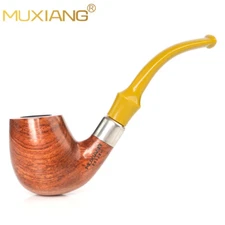 MUXIANG Handmade Rosewood Tobacco Pipe 9mm Yellow Bent Saddle Stem Smoking Pipe 