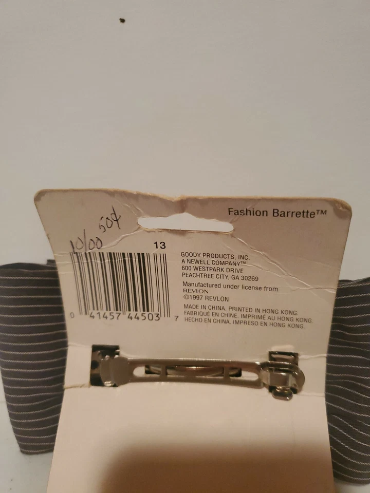 复古 Revlon 时尚发夹蝴蝶结 #44503 黑色白色细条纹 1997 年 Goody 产品 — 第 4/4 张图片