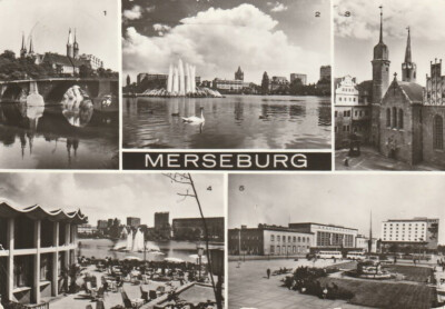 AK_M_258 Merseburg - station, Cosmos fountain, ice milk bar, cathedral, castle,