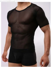 Sexy Lingerie Mens Fishnet T-Shirt Wetlook See Throug Undershirt Sport Tank Tops