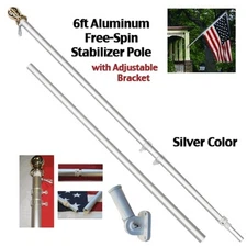 Tangle Free Spinning Flag Pole Aluminum 6FT Durable Rust Free Wind Resistant Kit