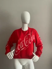 Coca Cola Logo Red Graphic Long Sleeve Cotton Crop Top T Shirt Size Large