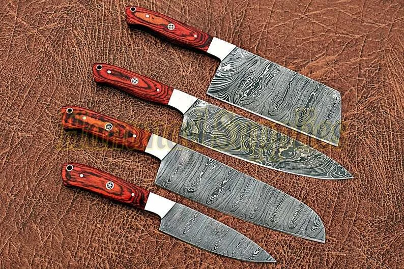 High Quality Hand forged Damascus Steel Chef Knives Set With Dollar Wood Handle