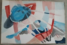 VINTAGE ABSTRACT EXPRESSIONIST WATERCOLOR MID CENTURY JACOB SEMIATIN WOODSTOCK