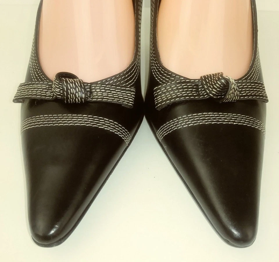 Женские туфли на каблуках Mila Paoli размер США 8 B черные кожаные с бантом платье с заостренным носком 2091 - Изображение 4 из 4