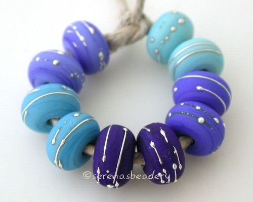 BLUE with Fine SILVER WRAPS * lampwork glass beads - many color choices -TANERES - Picture 5 of 26